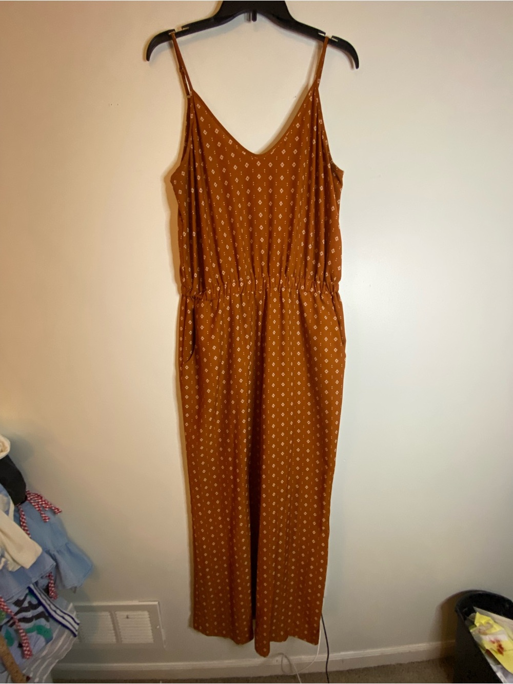 Allison Joy Rust Printed Spaghetti-Strap Jumpsuit